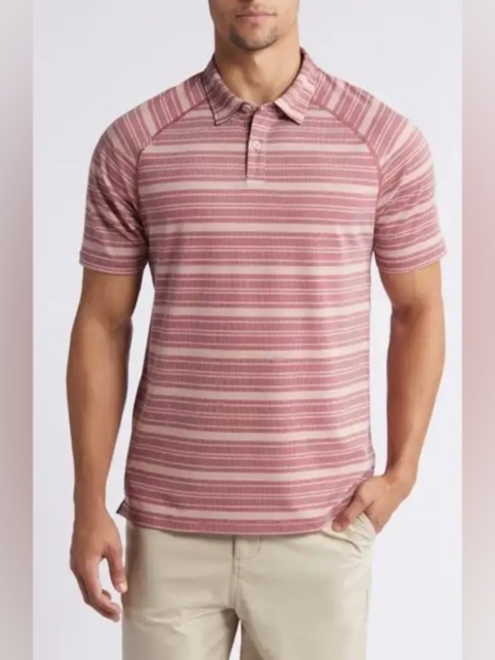 Rhone NWT Mens Delta Pique  Polo Shirt Sz Large Mahogany Rose Stripe